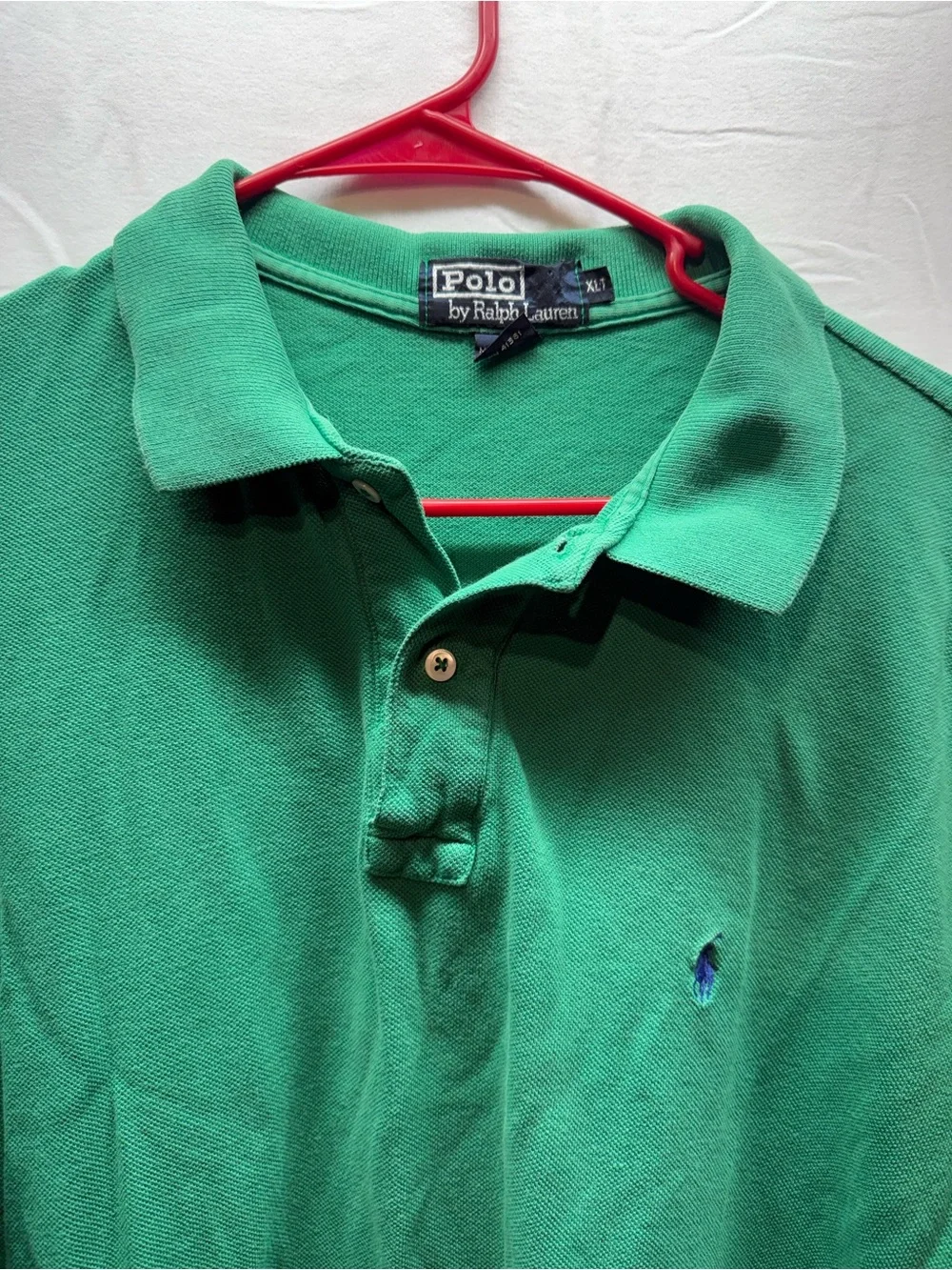 Vintage Polo Ralph Lauren Polo Shirt XL Tall Green Made USA Cotton Preppy